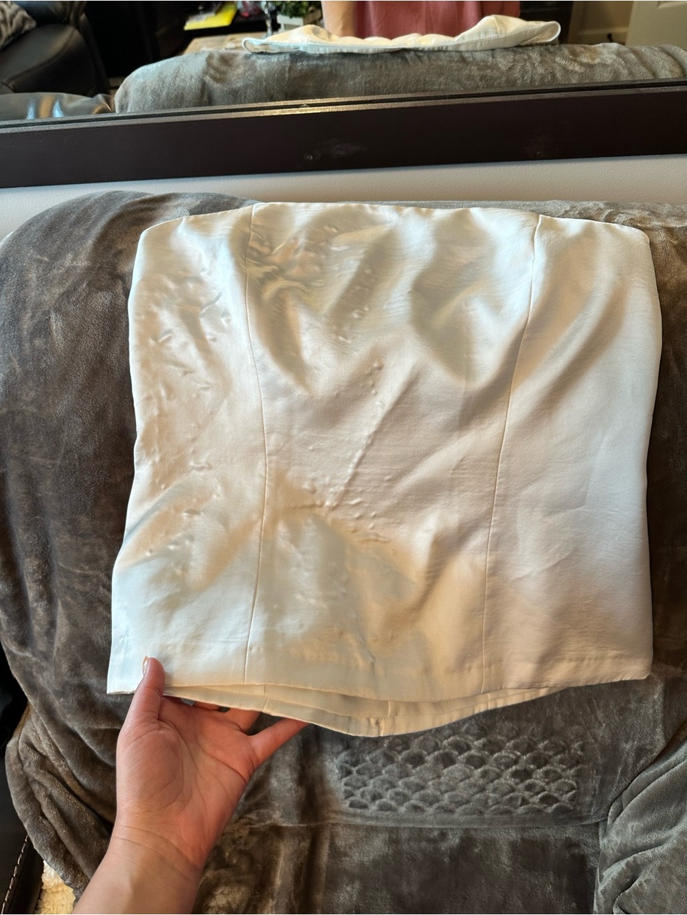 ZARA Strapless Satin Effect White Top Size L